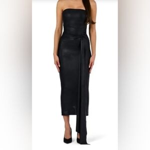 Naked Wardrobe Drip Draped Black Midi Dress